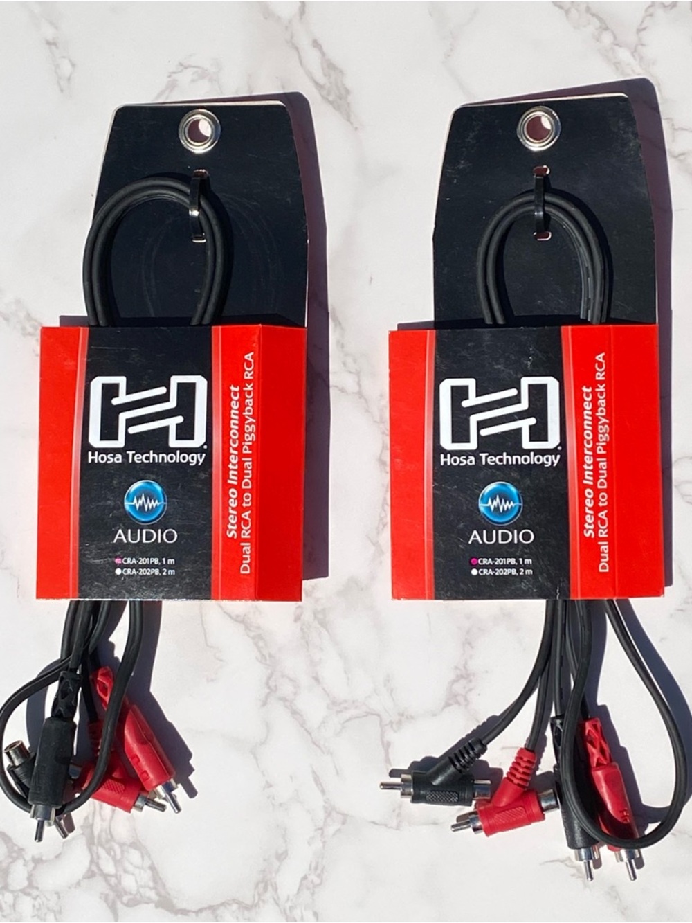 Lot of 2: Hosa CRA-201PB Dual RCA to Dual Piggyback RCA Cable.